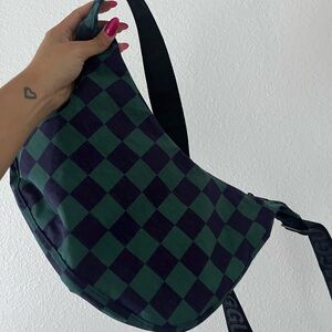 BAGGU Checkered Green and Black Shoulder Bag